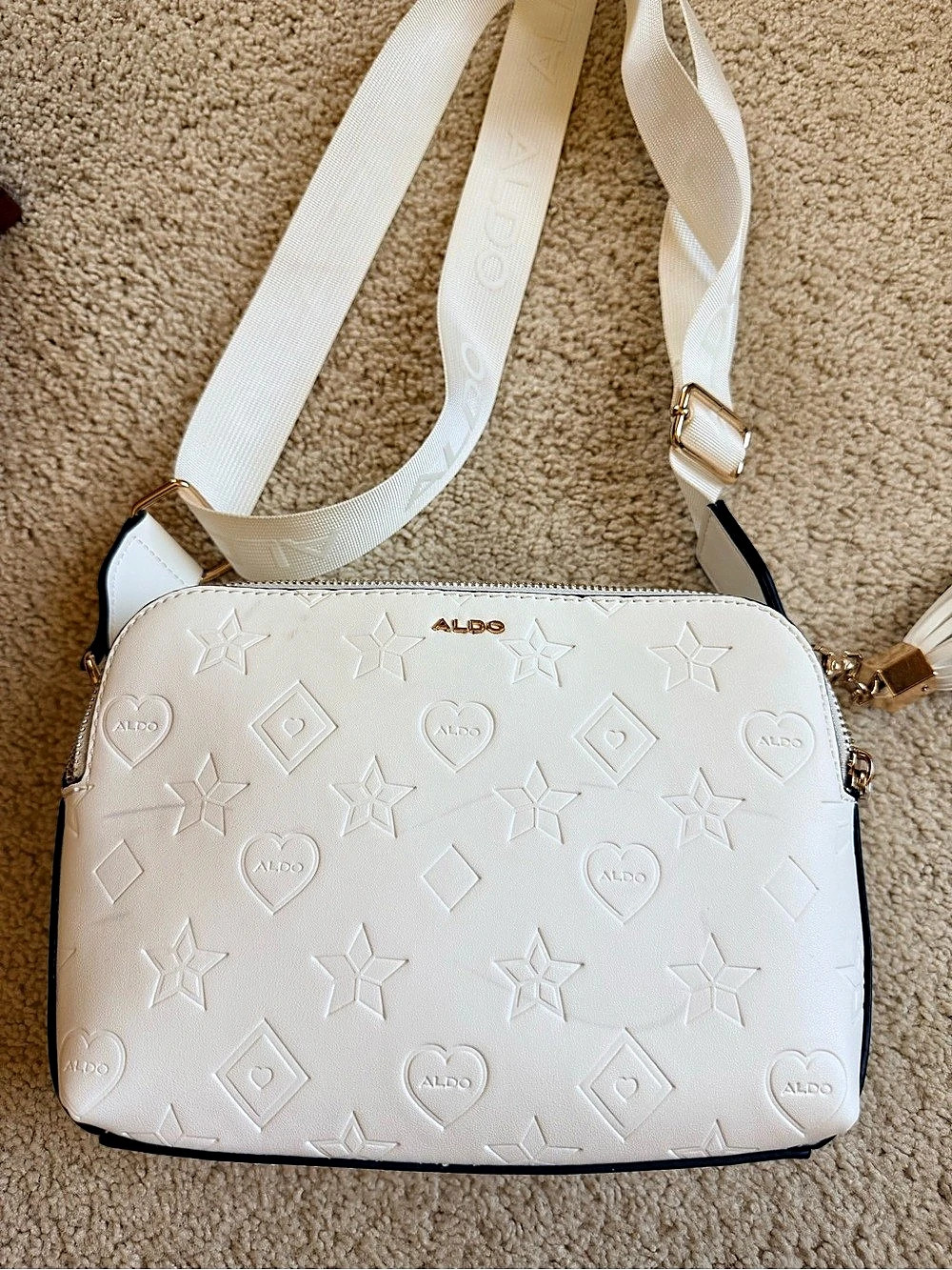 NEW ALDO White Embossed Geometric Crossbody
